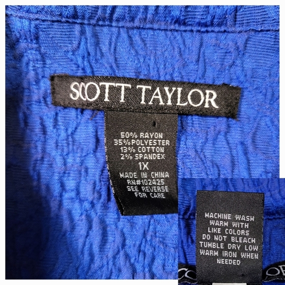 SCOTT TAYLOR Blue Brocade Jean Cut Jacket - Size 1X - Picture 3 of 4